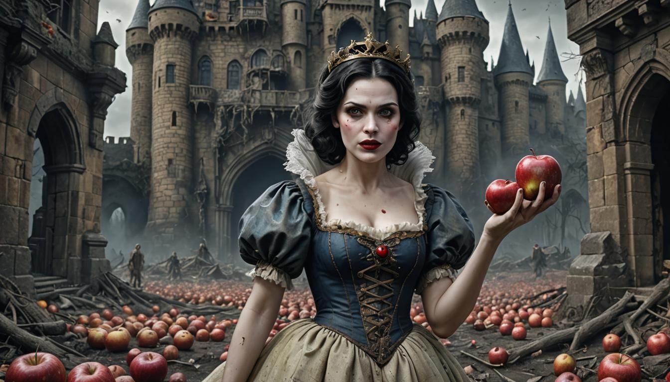 Zombified Snow White with Rotten Apple in Horror Art