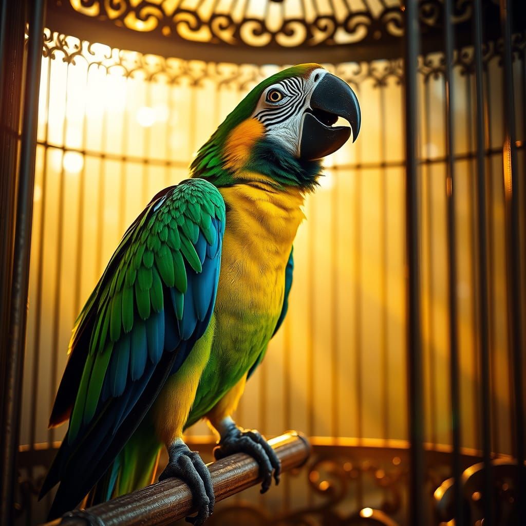 Emerald Majesty: Majestic Macaw in Golden Light