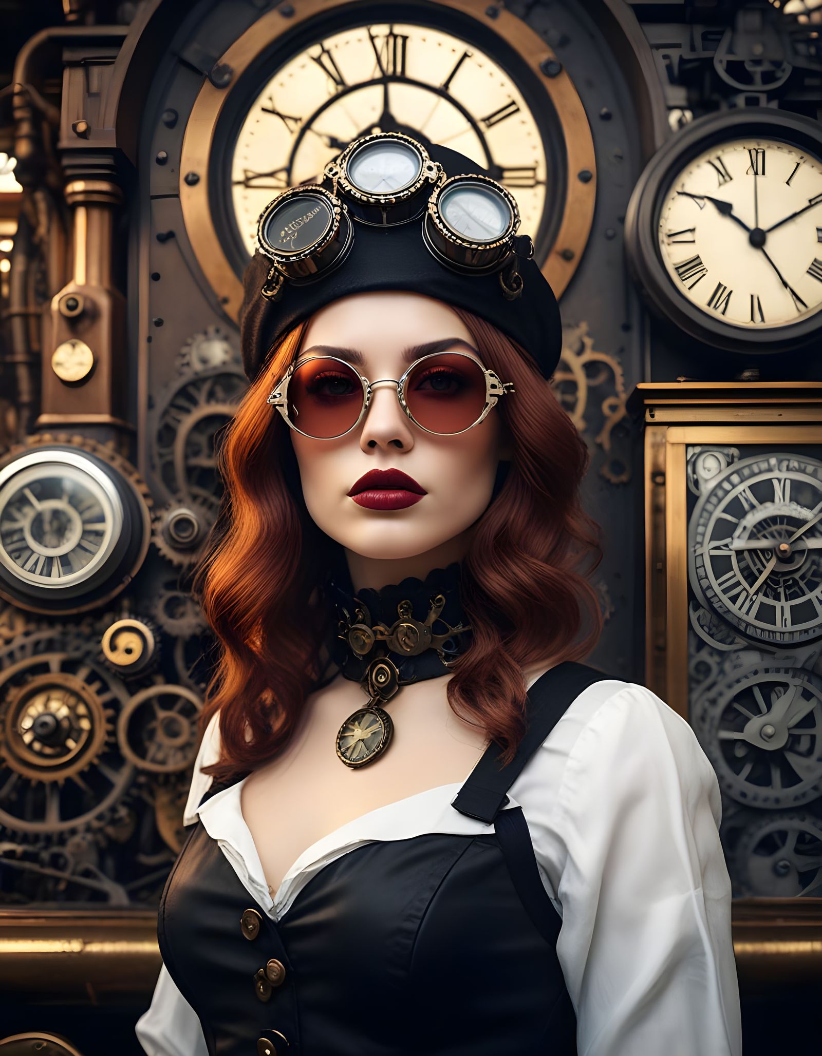 Steampunk Beauty with Clocks and Gears in Photorealistic Sty...