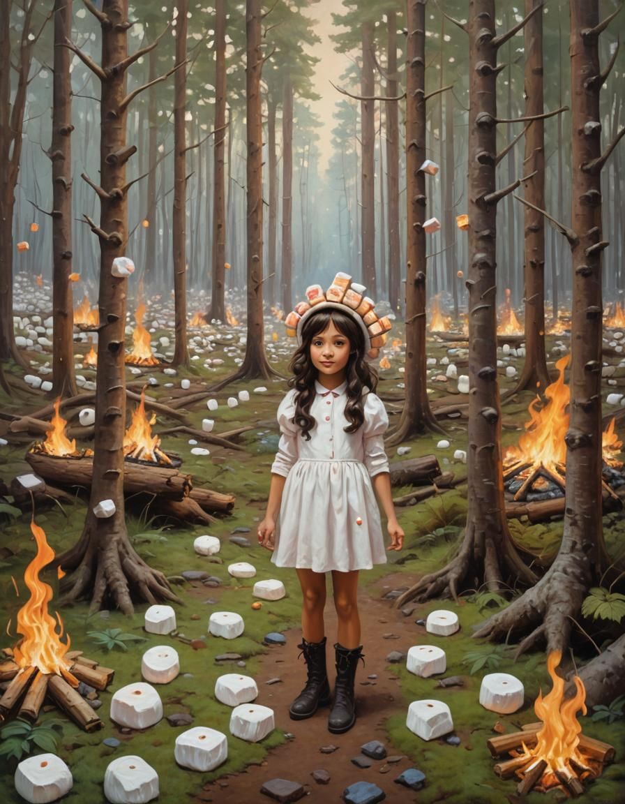Marshmallow Candyland Girl in a S'mores Forest
