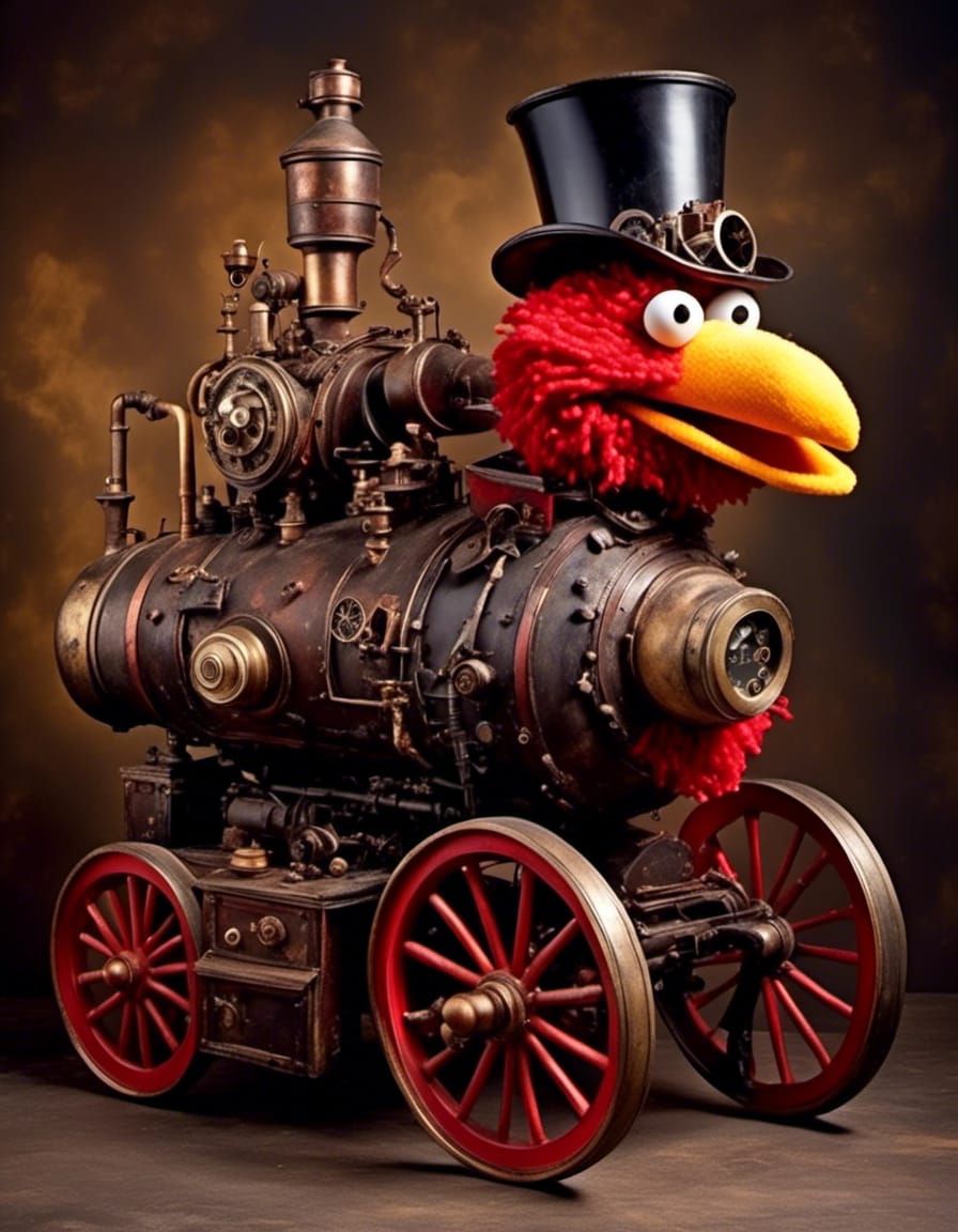 Elmo as Steampunk Abraham Lincoln in Dark Fantasy
