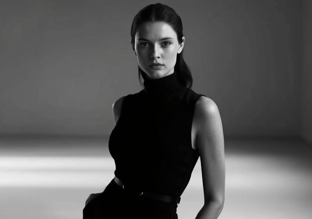 Monochromatic Portrait of Poised Woman in Editorial Style