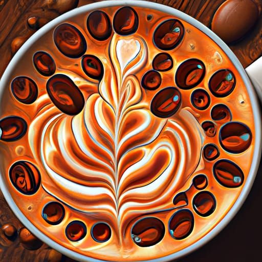 Beautiful Coffee Latte Art in Digital Painting Style