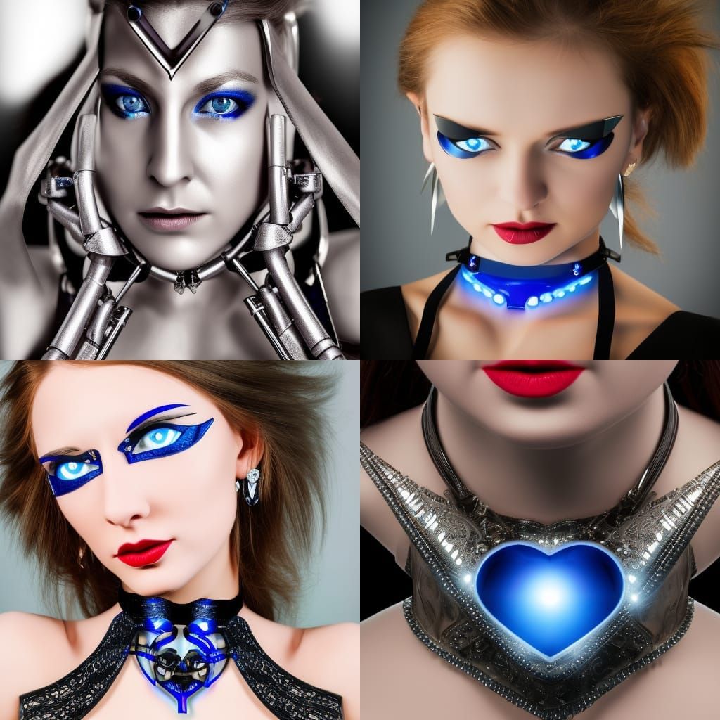 Hyperrealistic Woman with Cybernetic Heart Choker