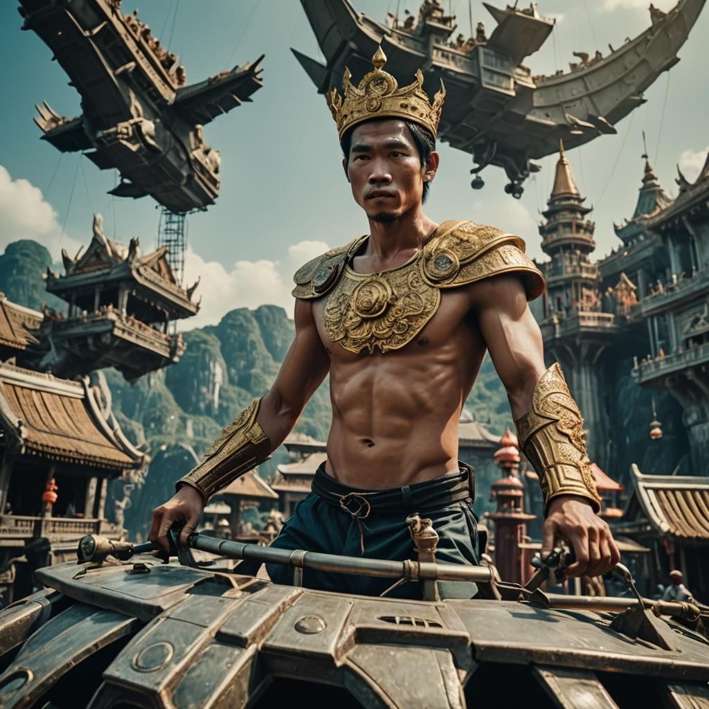 Vietnamese Fisherman King on Flying Castle Spaceship