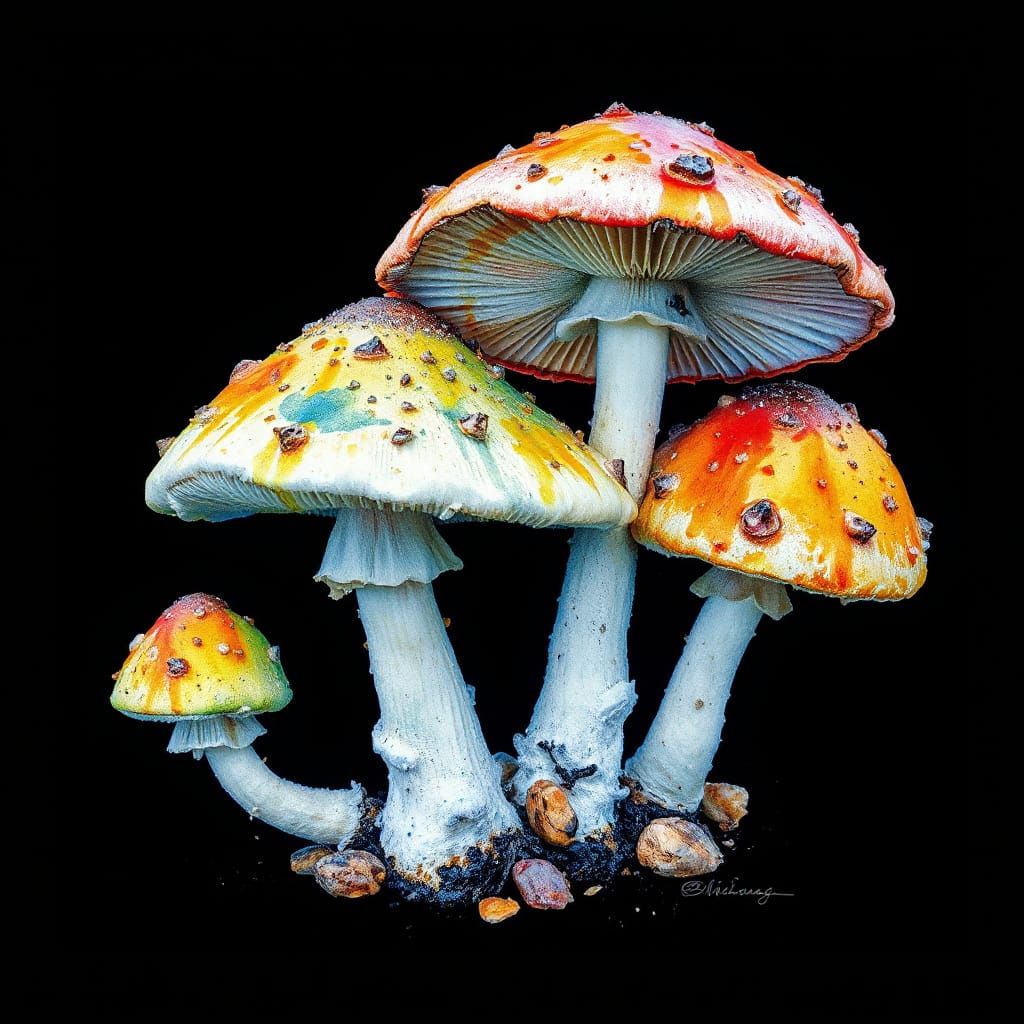 Hyper-Detailed Watercolor Morels