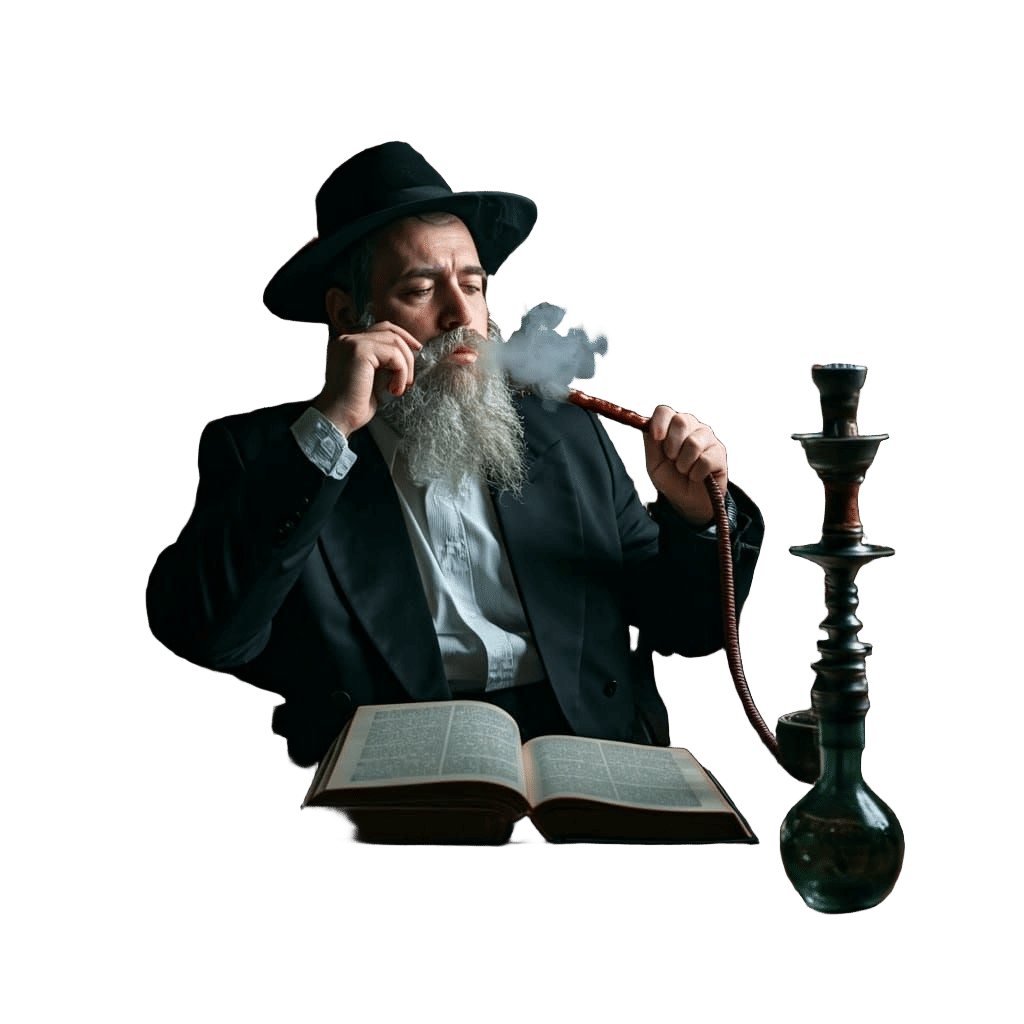 Haredi Scholar in Traditional Attire Studies with Hookah