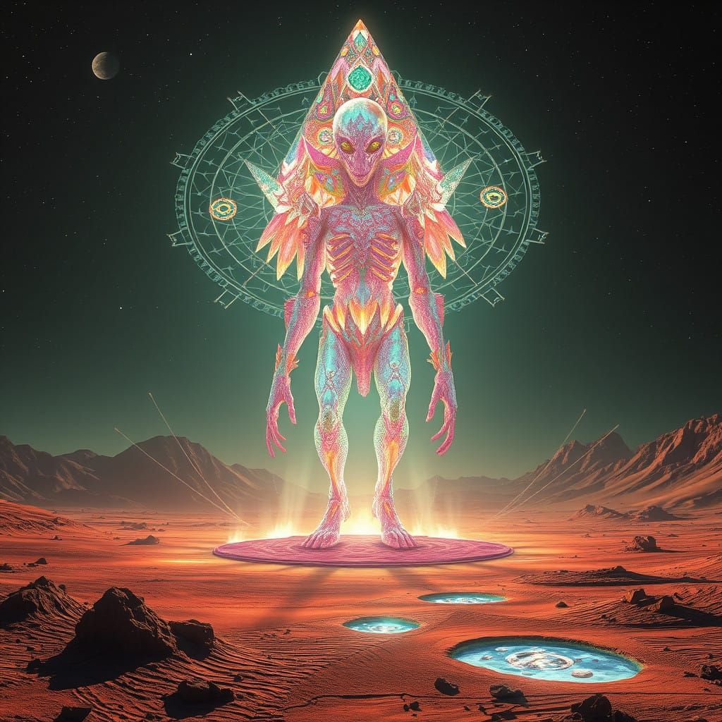 Surreal Alien Entity Illuminates Lunar Landscape with Radian...