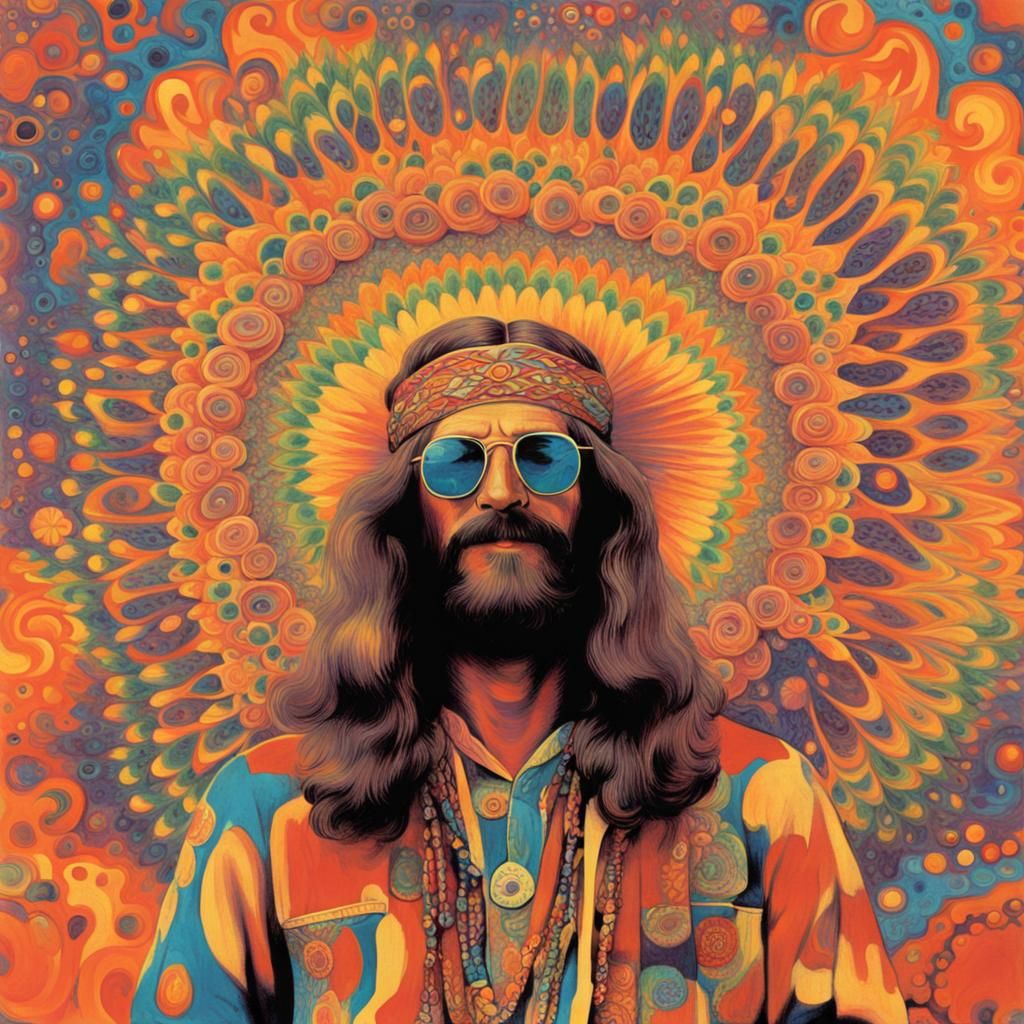 1960s Hippie on Psychedelic Trip