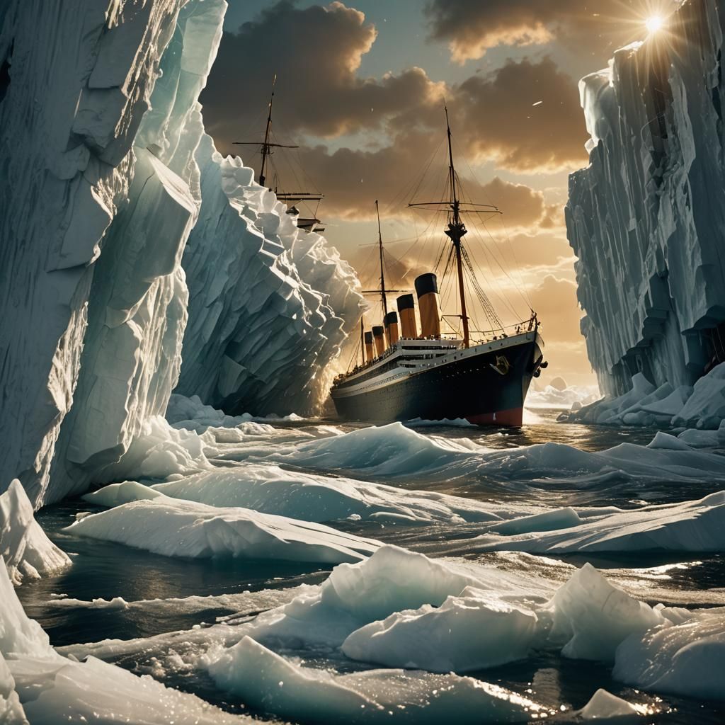Titanic Bow Crashing into Iceberg, Cinematic Film Still