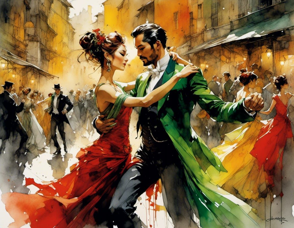 Couple Dancing in Andalusia, Comic Book Style