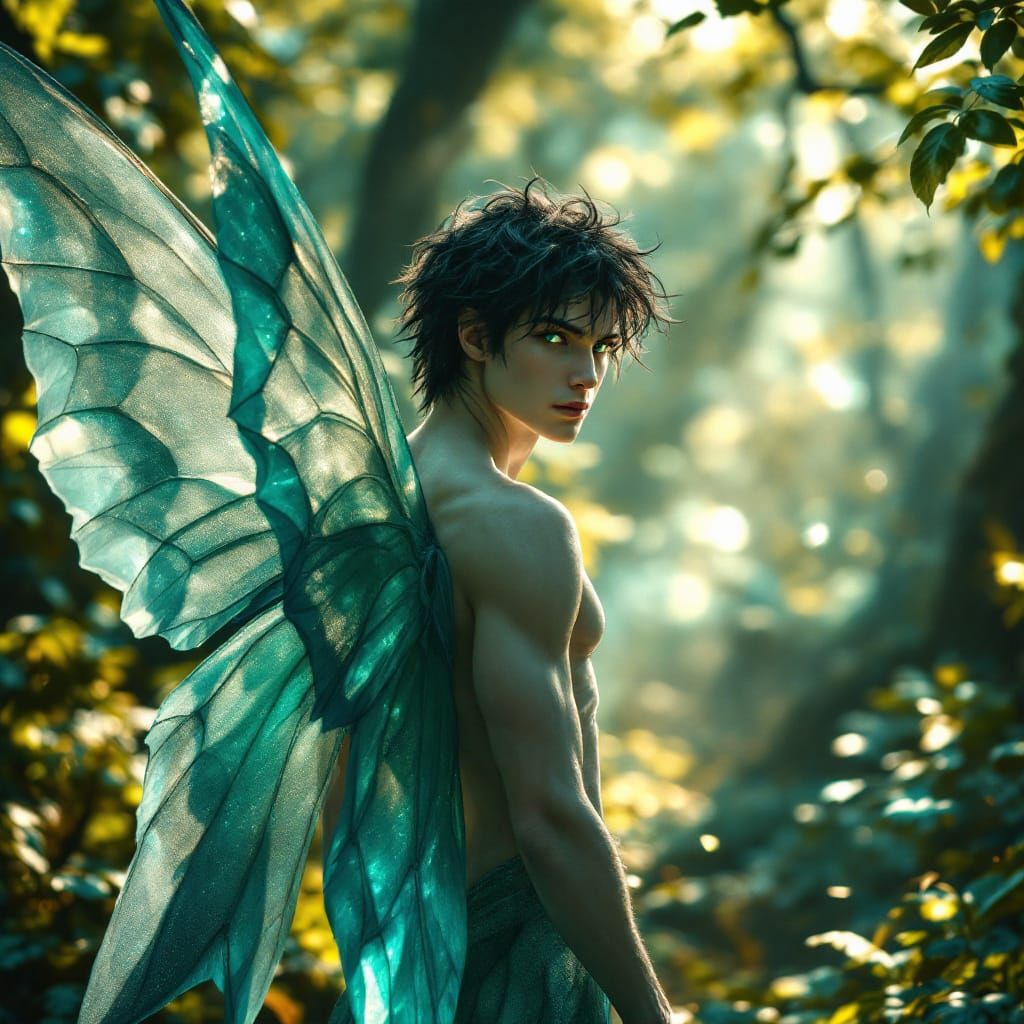 Photorealistic Male Fairy in Enchanted Forest