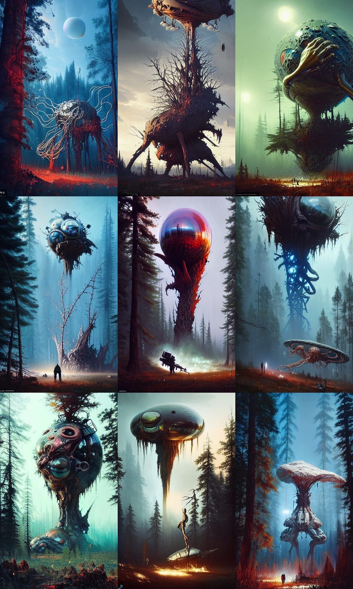 Nightmarish Biomechanical Sphere in Extraterrestrial Landsca...