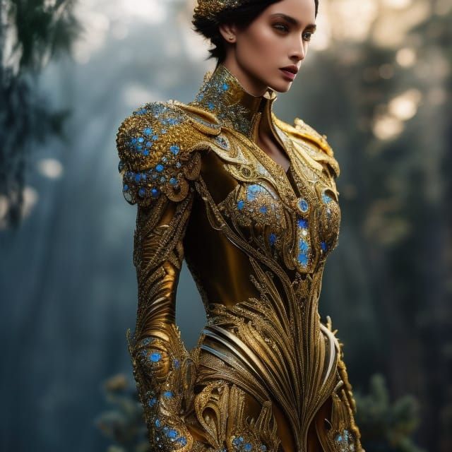 Ethereal Woman in Intricate Armor, Fantasy Art