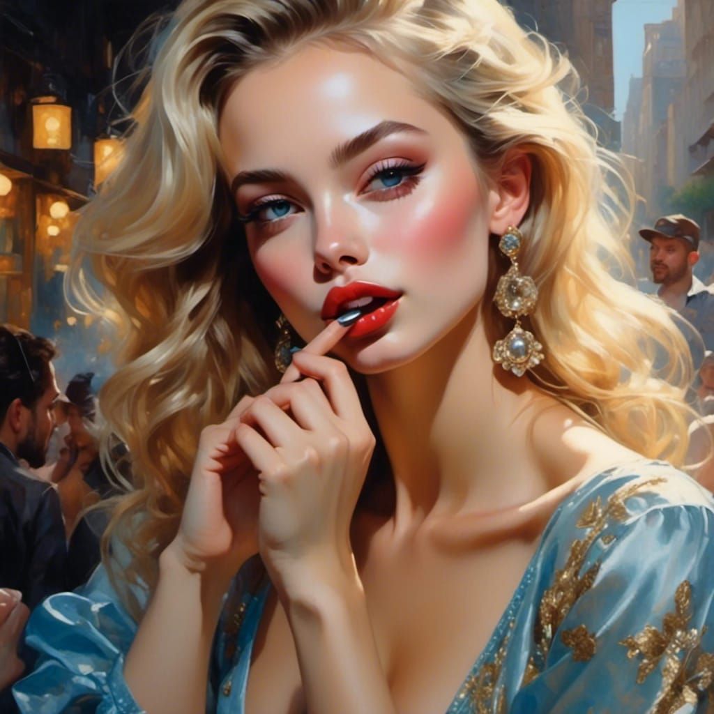 Beautiful Blonde Woman Blowing Kisses