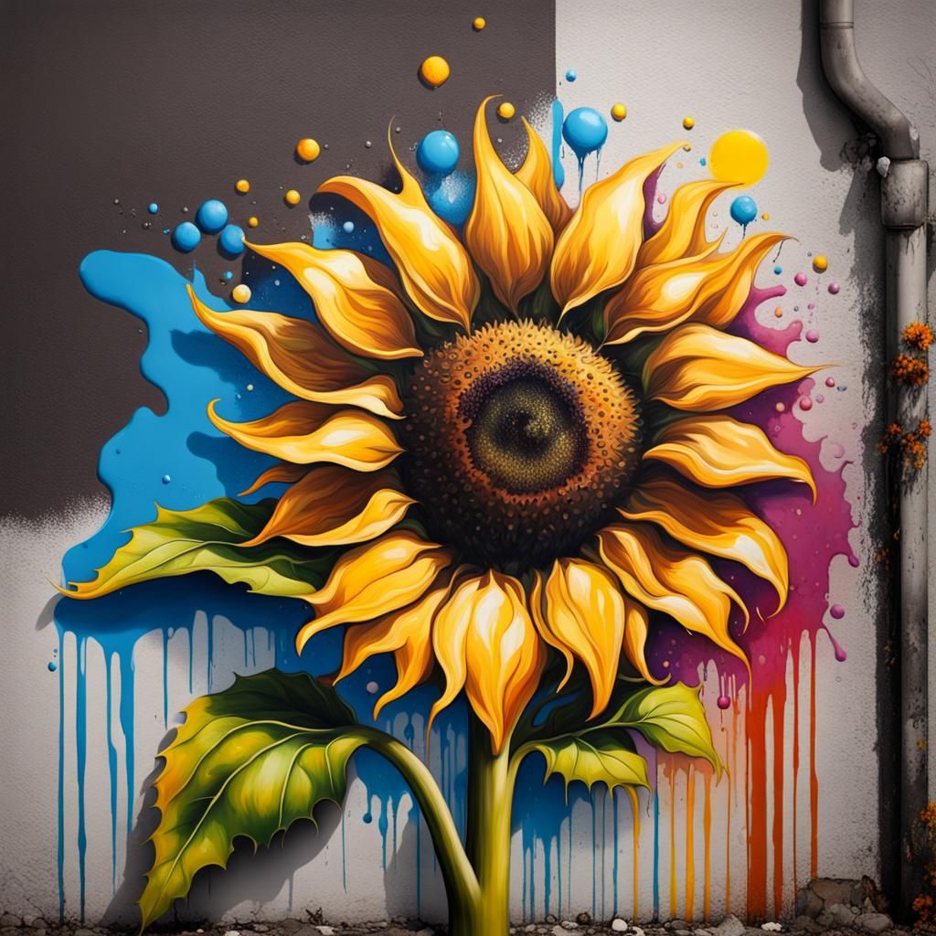 Happy Sunflower Baby Face Graffiti Art