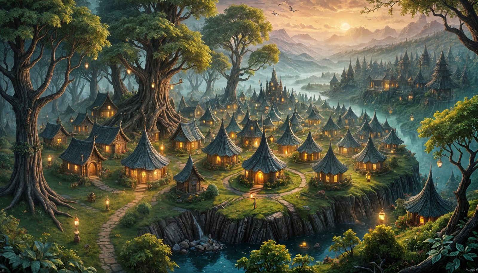Whimsical Elven Village in Enchanted Forest