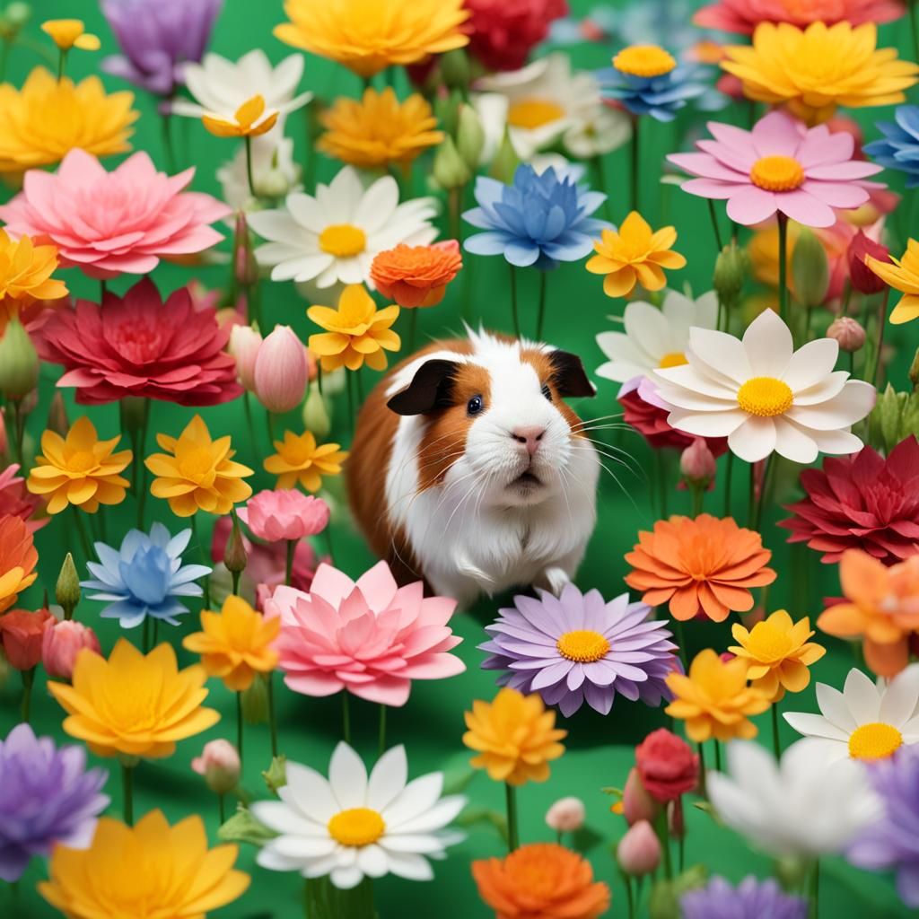 Guinea Pig in Origami Meadow