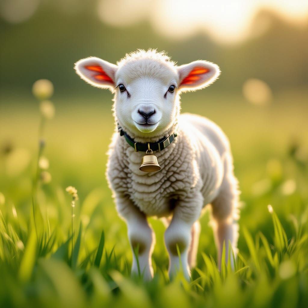 Hyper-Realistic Lamb in Lush Meadow