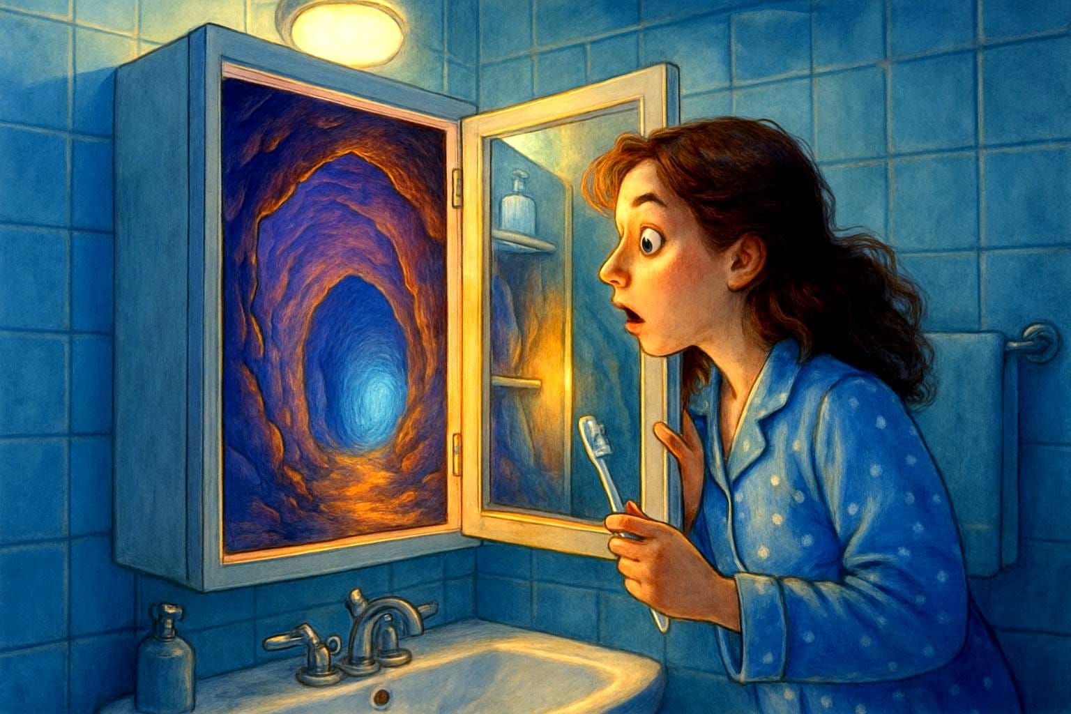 uh honey? There's a tunnel in our medicine cabinet