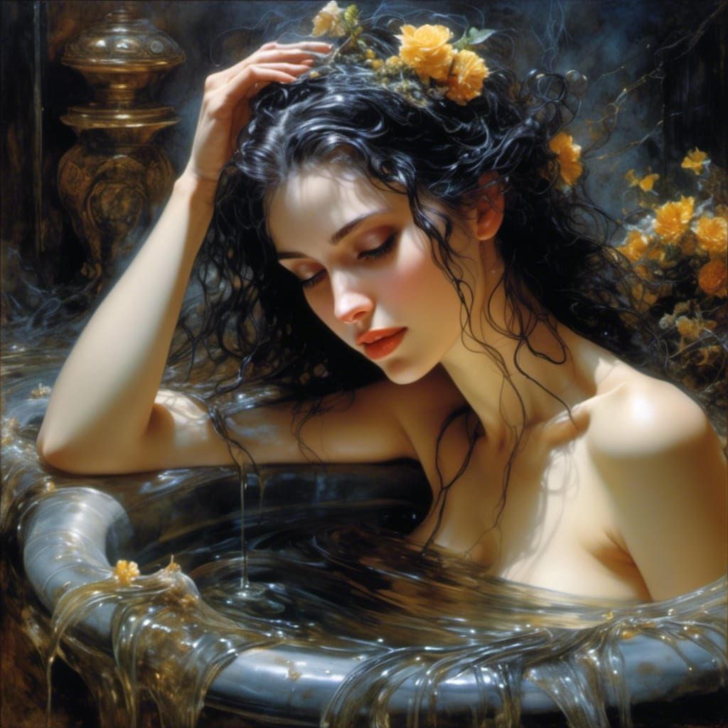 Sensual Gothic Portrait of Woman Bathing