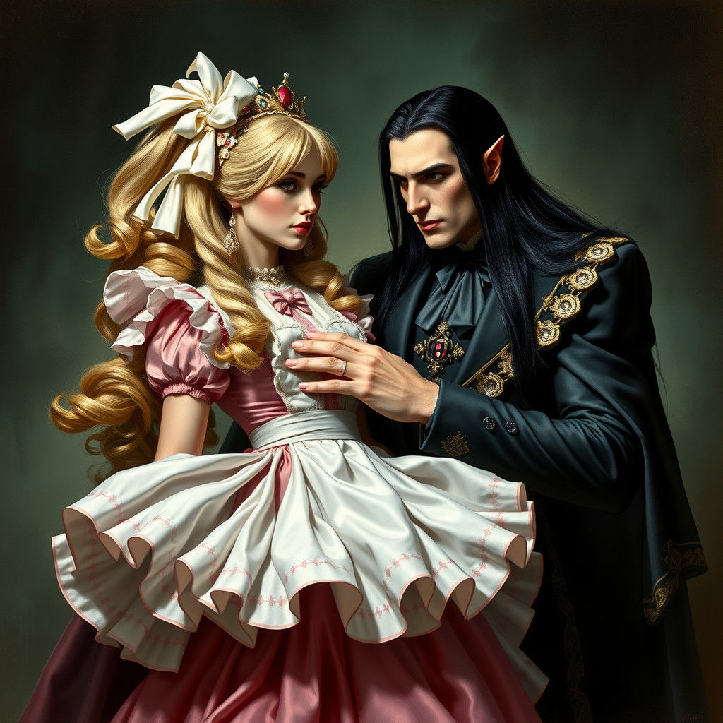 Vampire King Captures Maid, Gothic Art