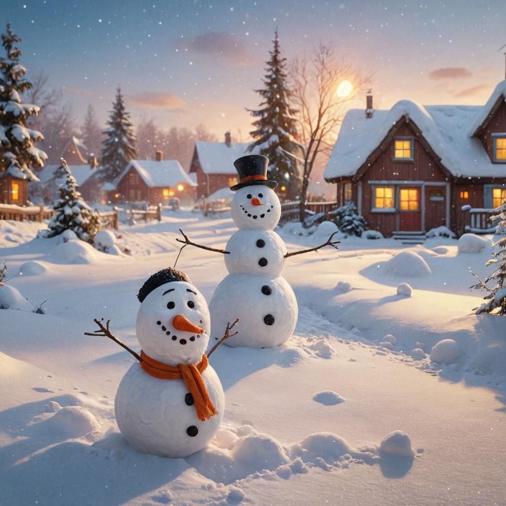 Snowmen Snowball Fight in Winter Wonderland