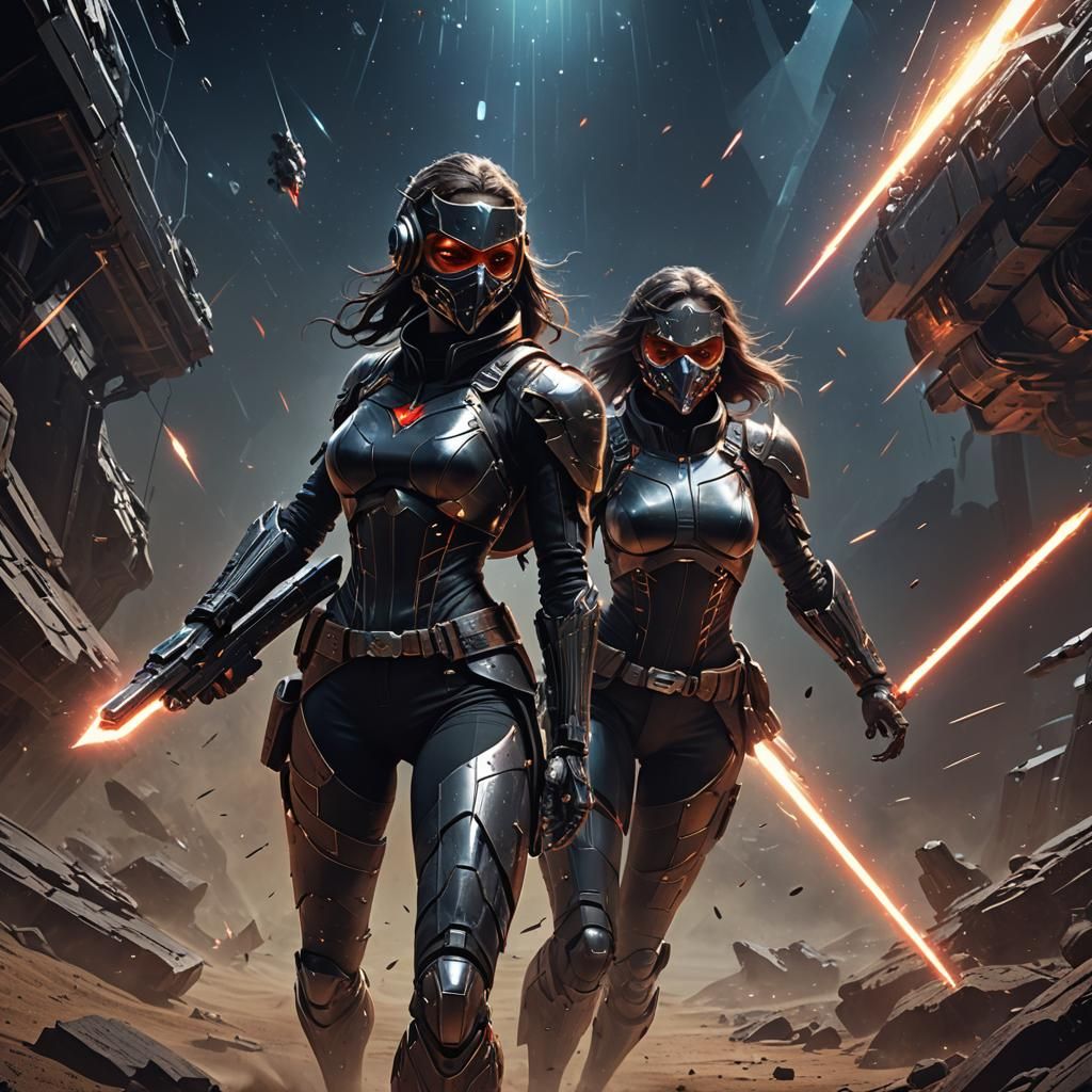 Cyberpunk Assassin in Space with Laser Knife