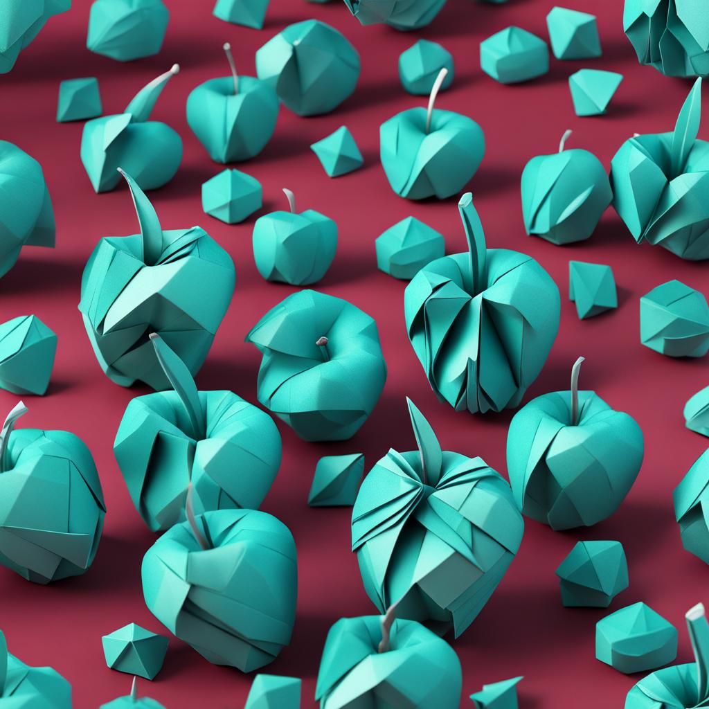 Turquoise Origami Apples: Papercraft Fantasy Art