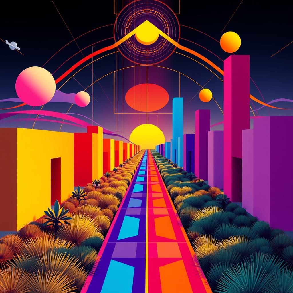 Geometric Bauhaus Shapes in Dynamic Digital Art