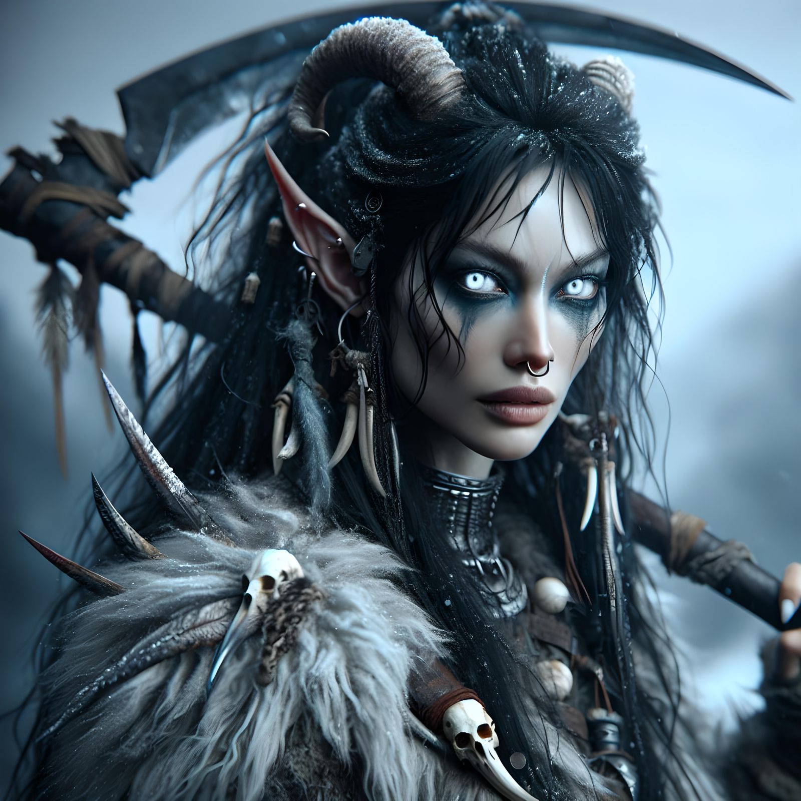 Shadar-kai Elf Barbarian with Scythe