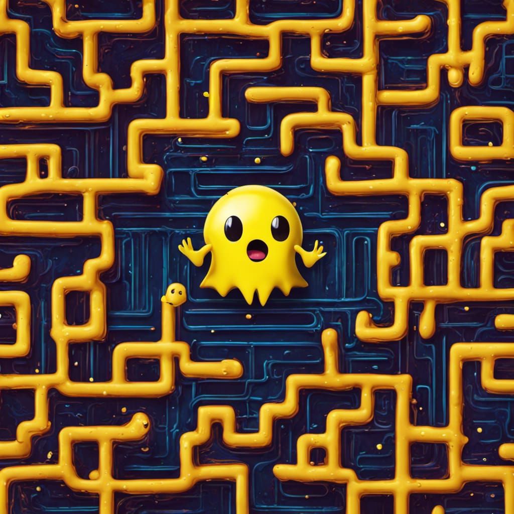 Pacman in Digital Spaghetti Maze: Fantasy Art