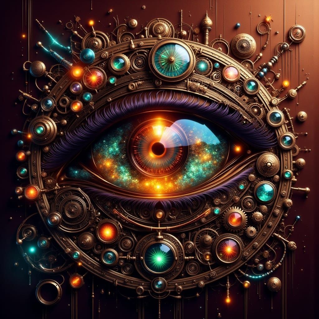 Steampunk Mechanical Eye in Neon Glow