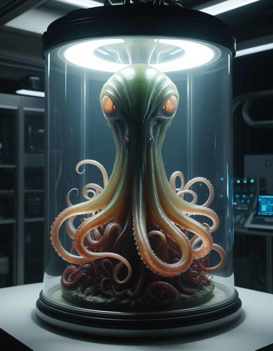 Alien Lifeform in Biocontainment Tank - Photorealistic Lab S...