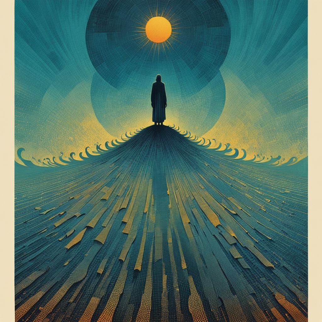 Angelic Sun Halftone Pattern Editorial Illustration