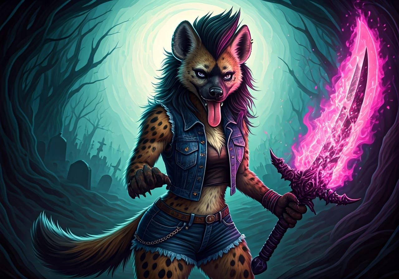 Furred Hyena Warrior in Uncanny Valley Illustration