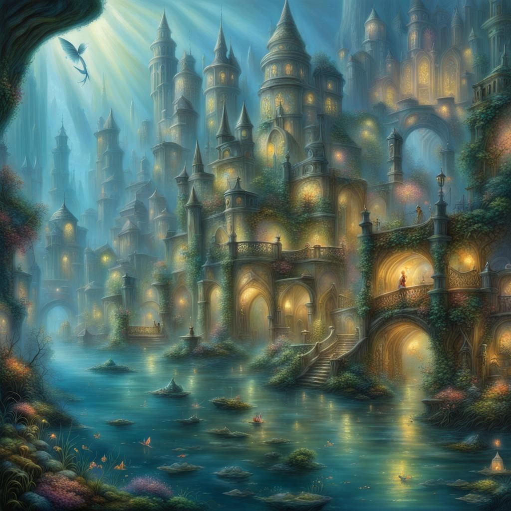 Bioluminescent Underwater Fairy City in Atlantis