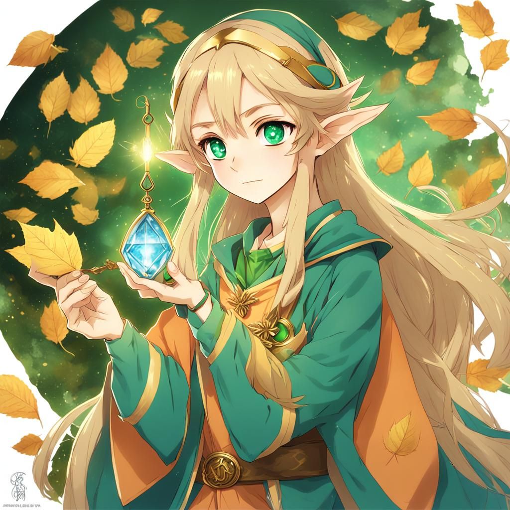 Elven Mage with Light Blue Magic, Anime Style