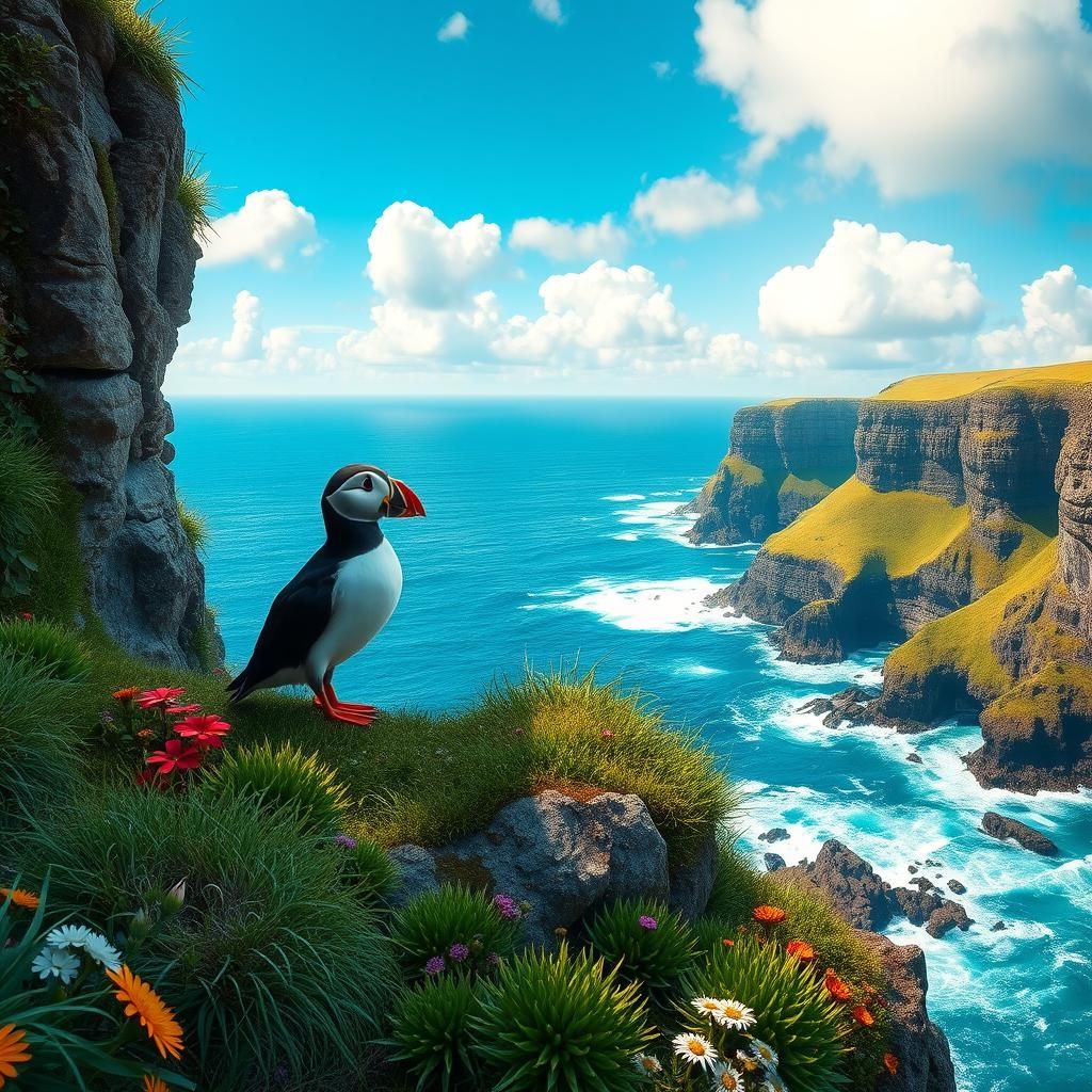 Puffin on North Yorkshire Cliffs in Ash Thorp Style