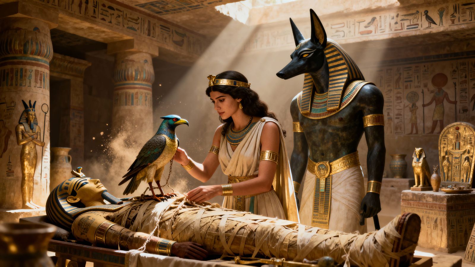 Egyptian Tomb Scene with Greek Woman and Anubis