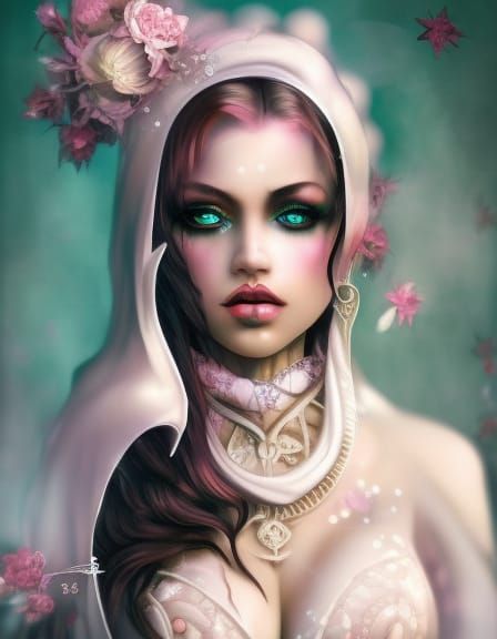 Hell Witch with Bone Crown: Detailed Collage Illustration