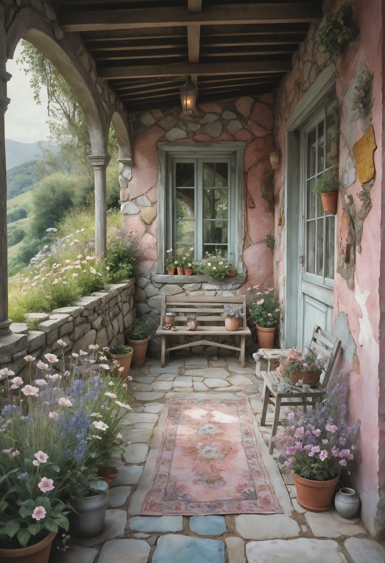 Whimsical Watercolor Fantasy Castle Amidst a Vibrant Flower ...