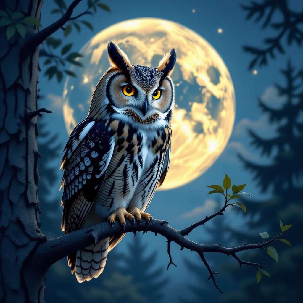 Wise Owl in German Woodland, Photorealistic Style