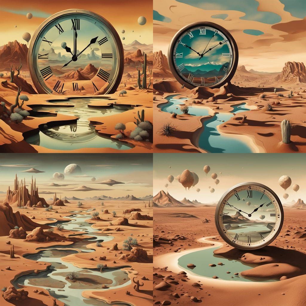Surreal Melting Clock Landscape in Dali Style