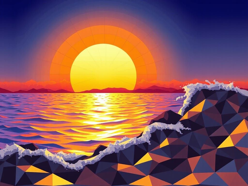 Mosaic Sunset Sea in Vector Art