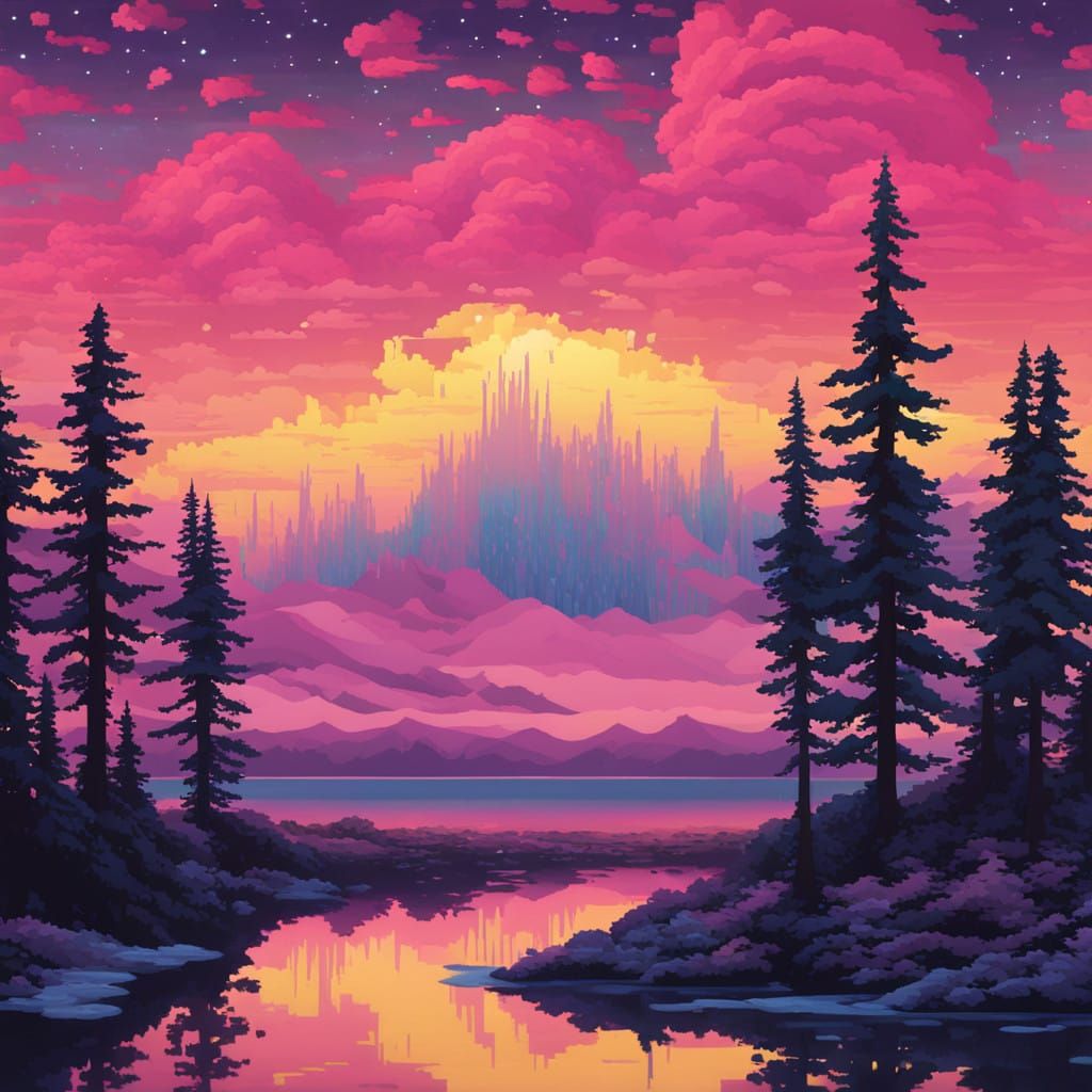 Ephemeral Aurora in Pixelated Elegance