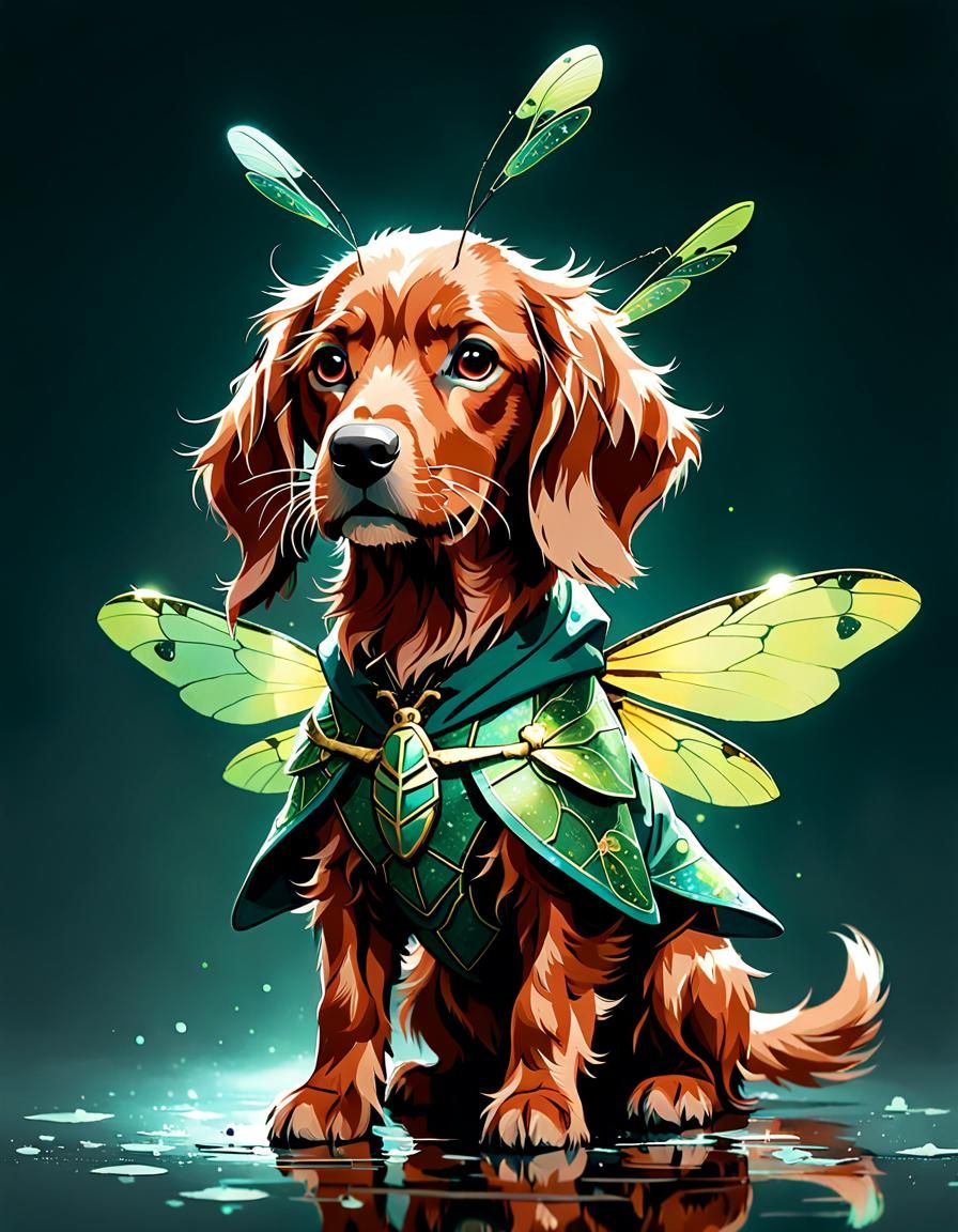 Irish Setter in Dragonfly Costume: Digital Art