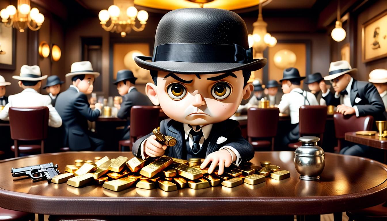Gangster Politician Chibi Doll in Comic Book Art