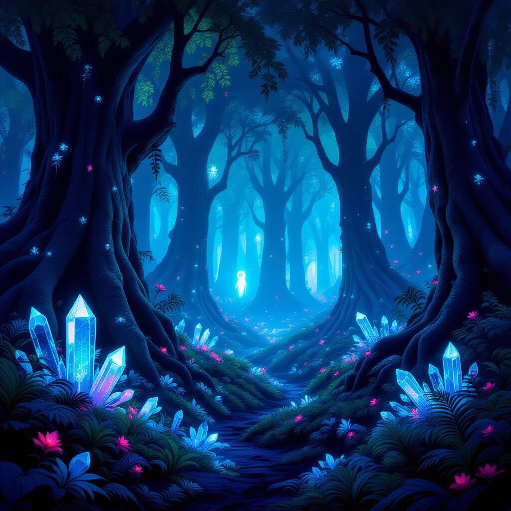 Bioluminescent Alien Forest at Midnight