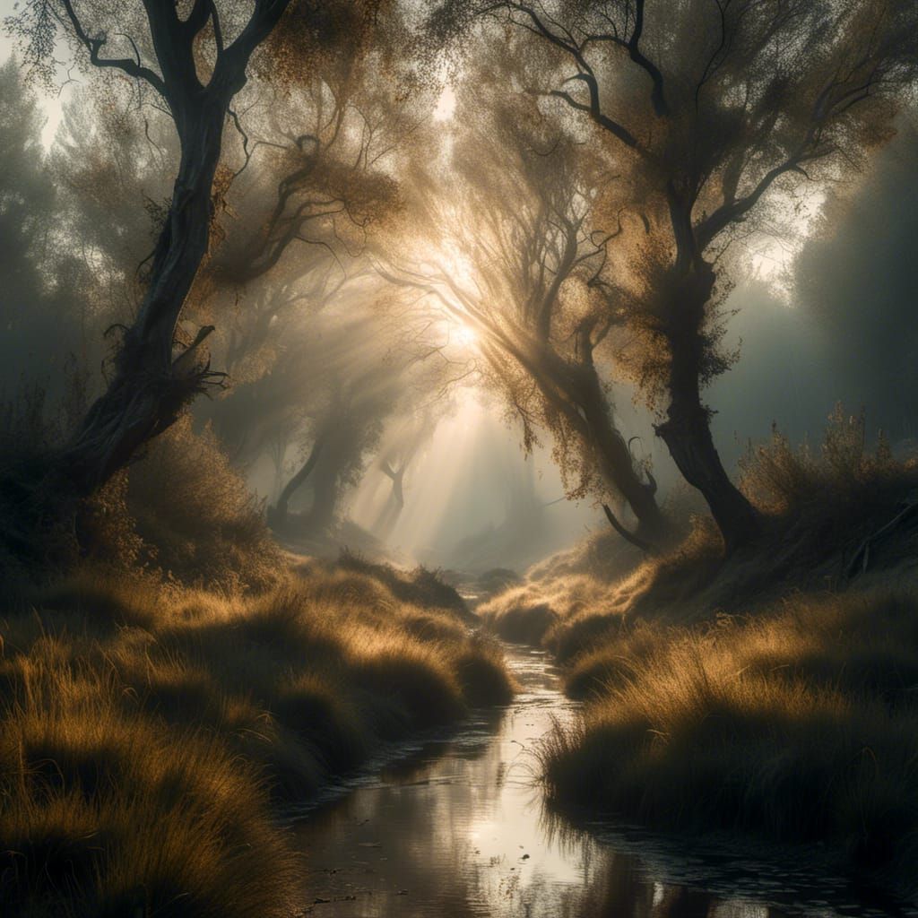 Horror Stream at Dawn with Soft Light